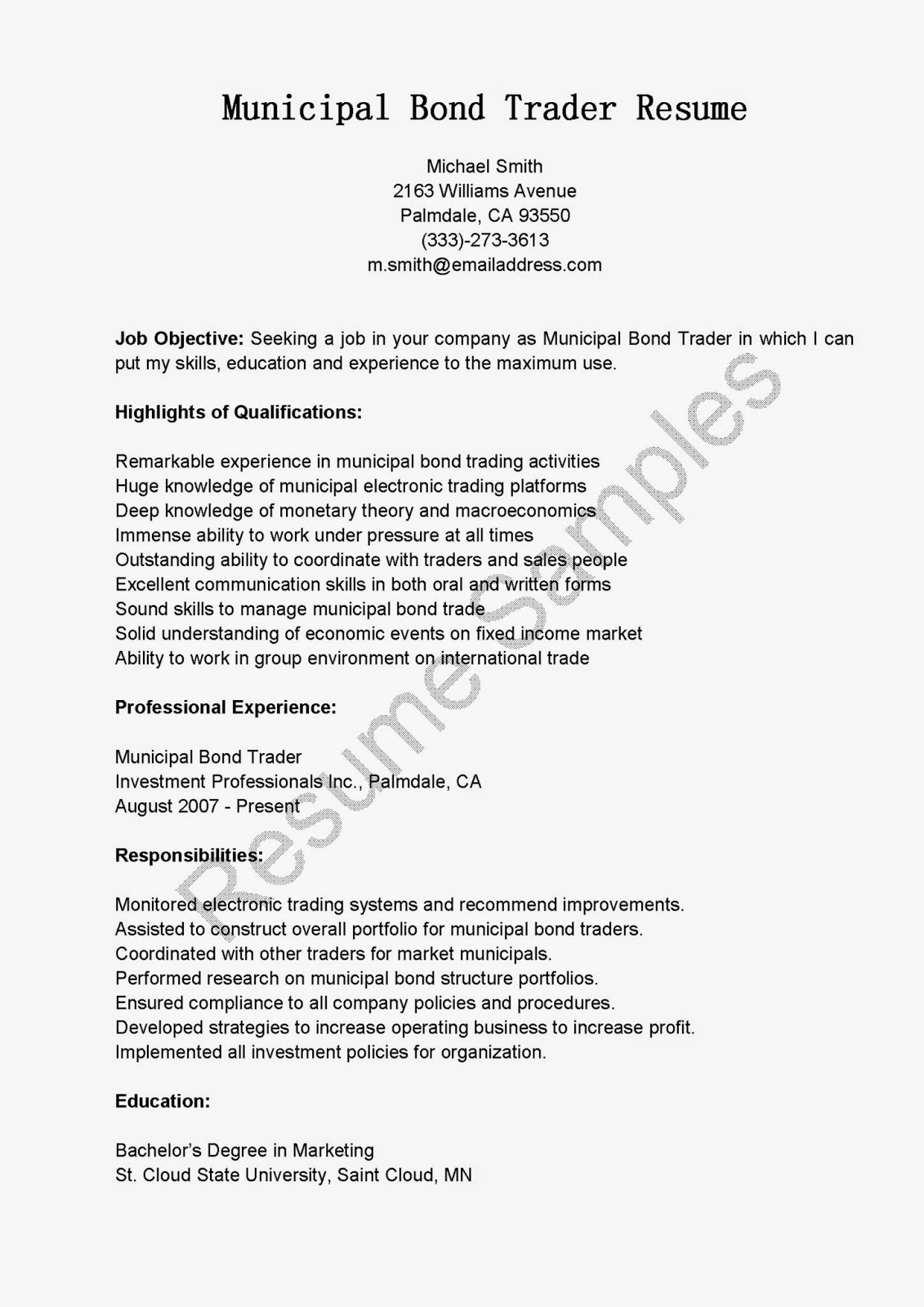 Perfect sales and trading resume